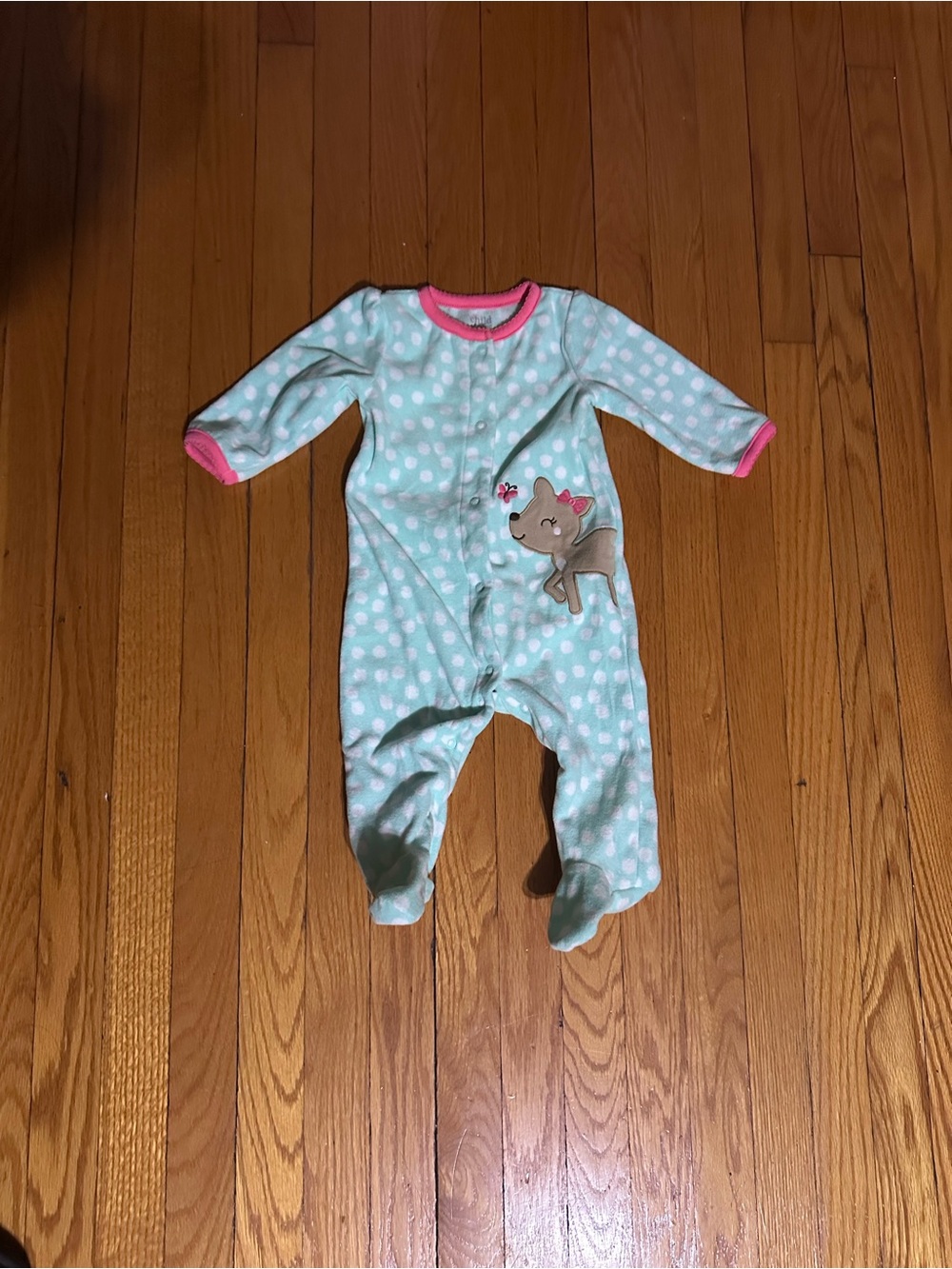 🥳3 for 10$🥳 Mint Polka Dot Footed Pajamas with Deer Applique and Pink